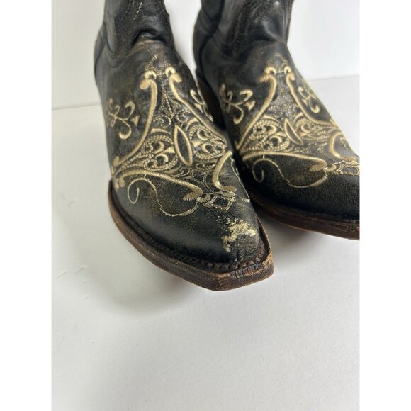 Vintage 90s Western Cowboy Boots Leather Filagree Floral Embroidered Womens 7 - Picture 3 of 12